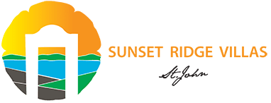 A green background with the words sunset ridge written in orange.